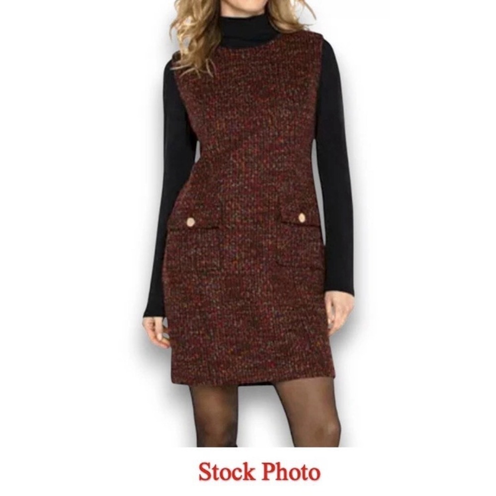 Liverpool Los Angeles Sleeveless Shirt Dress Bordeaux Multi Tweed Women's Sz 10